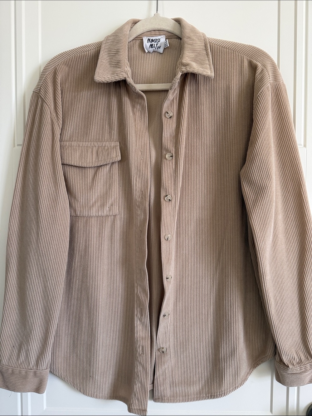 Princess Polly Corduroy Button-Down Shirt in Light Tan